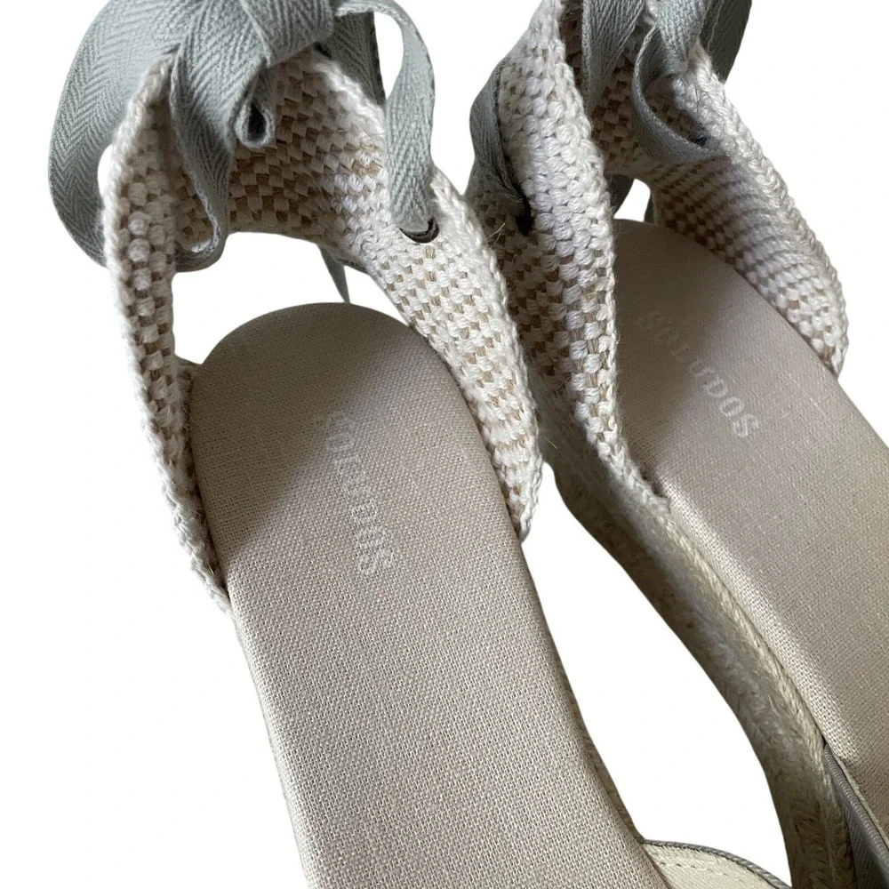 Soludos Marseille‎ Linen Wedge Espadrilles Sage Gray 9.5 EU 40